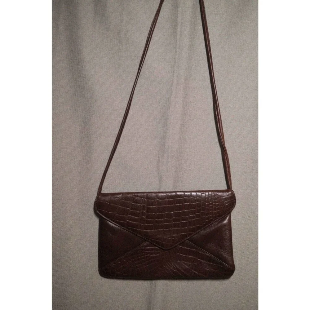 Vintage Isratik Israel Croc Embossed Leather Envelope Shoulder Clutch Purse Bag